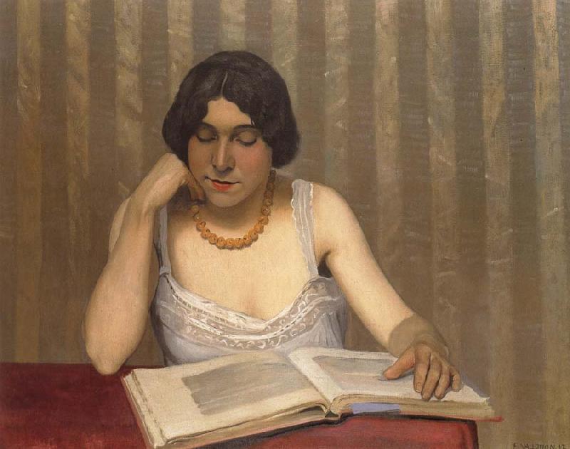 Felix  Vallotton Woman wiht Yellow Necklace Reading oil painting image